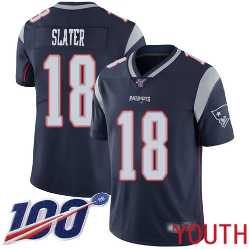 New England Patriots Football #18 100th Season Limited Navy Blue Youth Matthew Slater Home NFL Jersey->youth nfl jersey->Youth Jersey